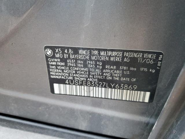 Photo 10 from auction – 2007 BMW X5 4.8I with VIN 4USFE83527LY63869