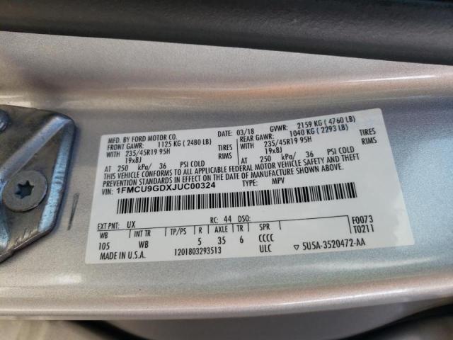 Photo 14 from auction – 2018 FORD ESCAPE SE with VIN 1FMCU9GDXJUC00324