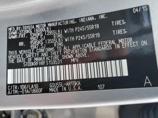 Photo 10 from auction – 2015 TOYOTA HIGHLANDER with VIN 5TDDKRFH8FS159531