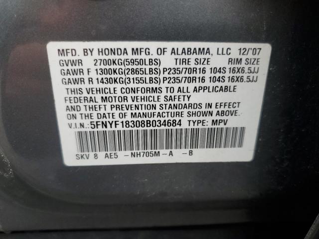 Photo 14 from auction – 2008 HONDA PILOT SE with VIN 5FNYF18308B034684