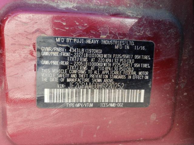 Photo 14 from auction – 2017 SUBARU CROSSTREK with VIN JF2GPAAC0HG220252