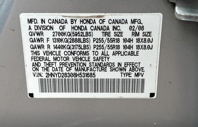 Photo 10 from auction – 2008 ACURA MDX TECHNO with VIN 2HNYD28308H531685