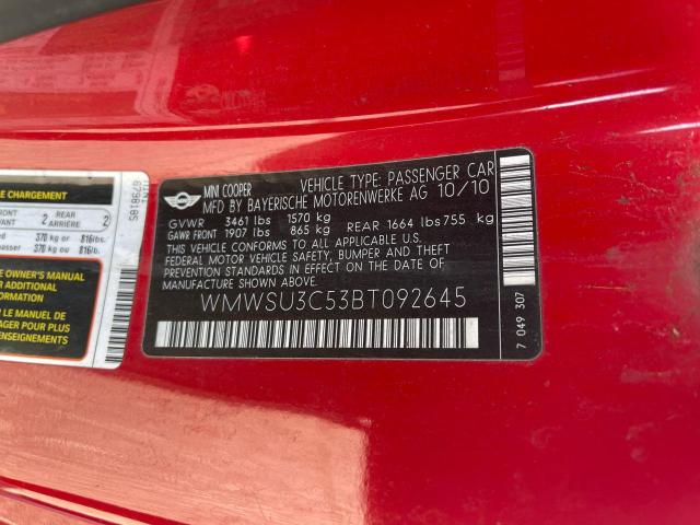 Photo 10 from auction – 2011 MINI COOPER with VIN WMWSU3C53BT092645