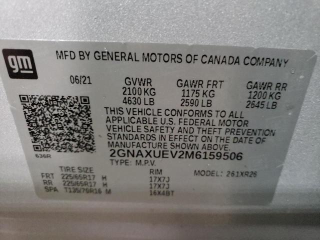 Photo 14 from auction – 2021 CHEVROLET EQUINOX LT with VIN 2GNAXUEV2M6159506