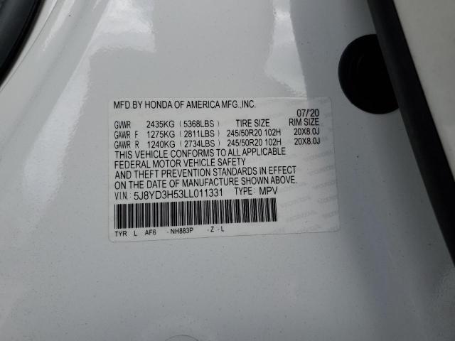 Photo 14 from auction – 2020 ACURA MDX TECHNO with VIN 5J8YD3H53LL011331