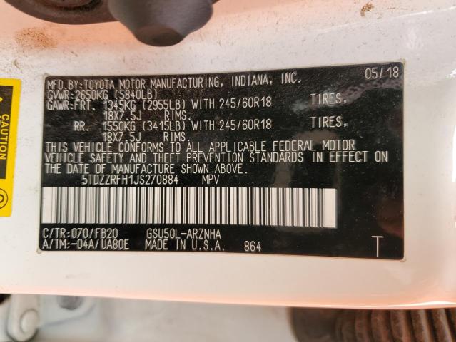 Photo 14 from auction – 2018 TOYOTA HIGHLANDER with VIN 5TDZZRFH1JS270884
