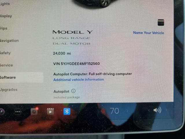 Photo 9 from auction – 2021 TESLA MODEL Y with VIN 5YJYGDEE4MF152560