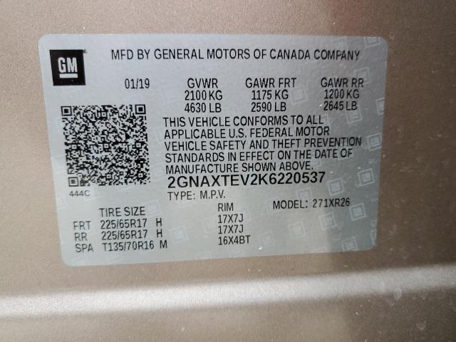 Photo 14 from auction – 2019 CHEVROLET EQUINOX LT with VIN 2GNAXTEV2K6220537