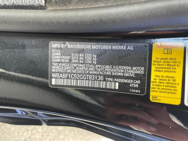 Photo 10 from auction – 2016 BMW 640 I with VIN WBA6F1C52GGT83136