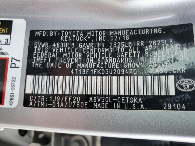 Photo 10 from auction – 2016 TOYOTA CAMRY LE with VIN 4T1BF1FK0GU209470