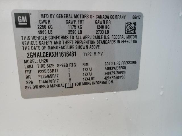 Photo 14 from auction – 2017 CHEVROLET EQUINOX LT with VIN 2GNALCEKXH1616481