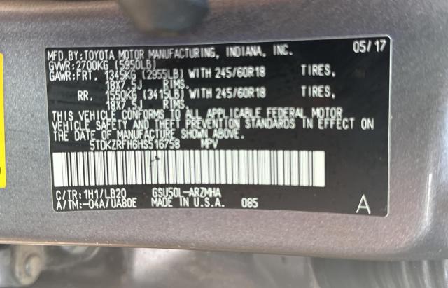 Photo 10 from auction – 2017 TOYOTA HIGHLANDER with VIN 5TDKZRFH6HS516758