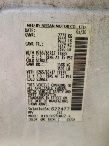 Photo 14 from auction – 2010 NISSAN PATHFINDER with VIN 5N1AR1NB6AC622477