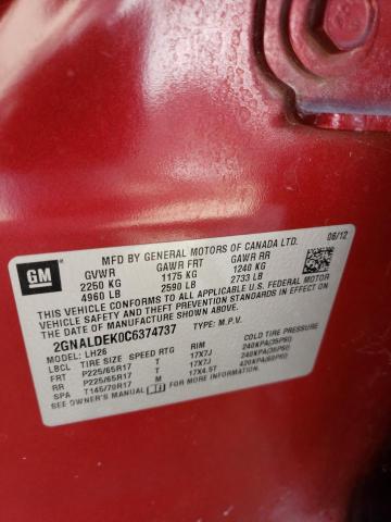 Photo 14 from auction – 2012 CHEVROLET EQUINOX LT with VIN 2GNALDEK0C6374737