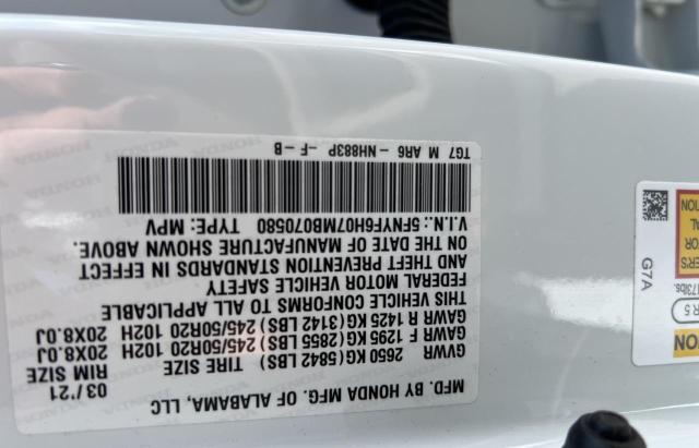 Photo 10 from auction – 2021 HONDA PILOT ELIT with VIN 5FNYF6H07MB070580