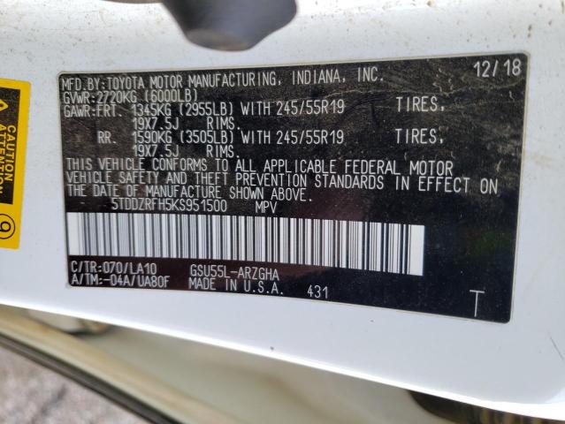 Photo 14 from auction – 2019 TOYOTA HIGHLANDER with VIN 5TDDZRFH5KS951500