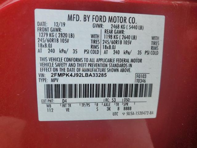 Photo 14 from auction – 2020 FORD EDGE SEL with VIN 2FMPK4J92LBA33285