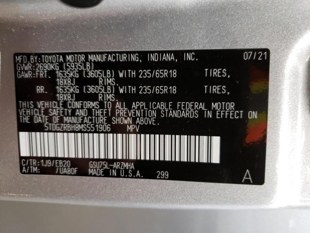 Photo 14 from auction – 2021 TOYOTA HIGHLANDER with VIN 5TDGZRBH8MS551906