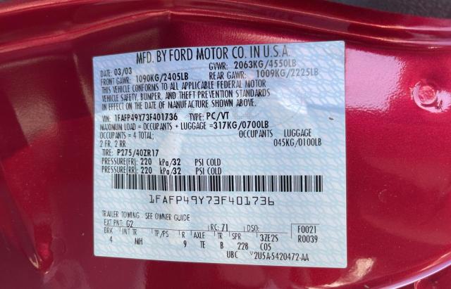 Photo 10 from auction – 2003 FORD MUSTANG CO with VIN 1FAFP49Y73F401736