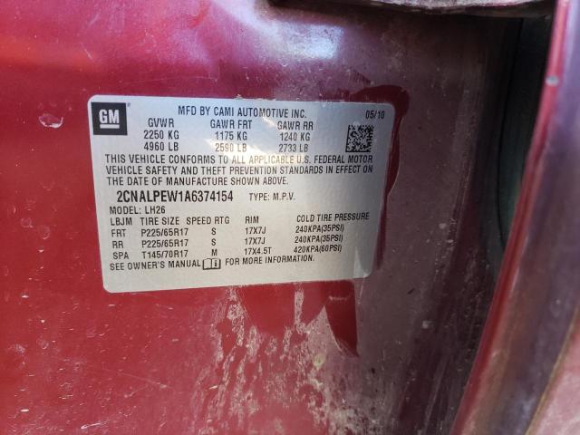 Photo 14 from auction – 2010 CHEVROLET EQUINOX LT with VIN 2CNALPEW1A6374154