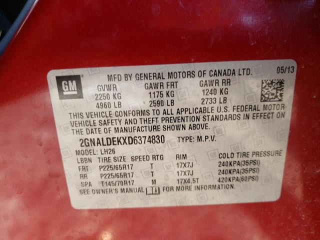 Photo 14 from auction – 2013 CHEVROLET EQUINOX LT with VIN 2GNALDEKXD6374830