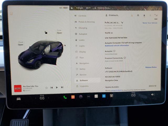 Photo 9 from auction – 2022 TESLA MODEL Y with VIN 7SAYGDEE7NF447964