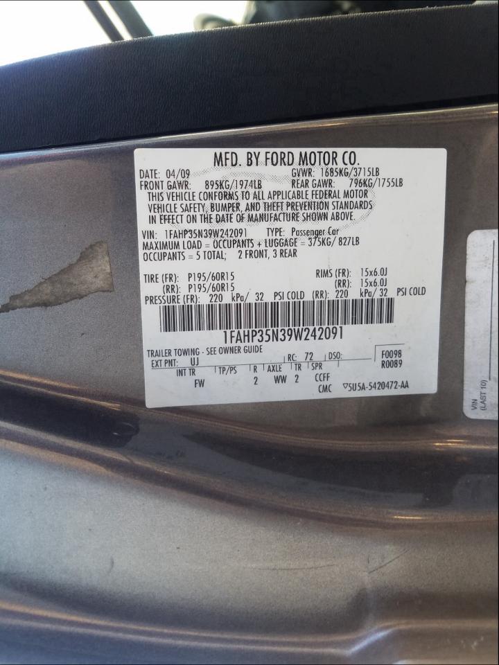 Photo 10 from auction – 2009 FORD FOCUS SE with VIN 1FAHP35N39W242091