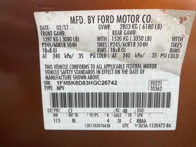 صورة رقم 10 من المزاد - 2017 FORD EXPLORER X مع VIN 1FM5K8D83HGC26742
