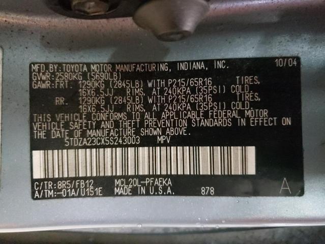 Photo 14 from auction – 2005 TOYOTA SIENNA CE with VIN 5TDZA23CX5S243003