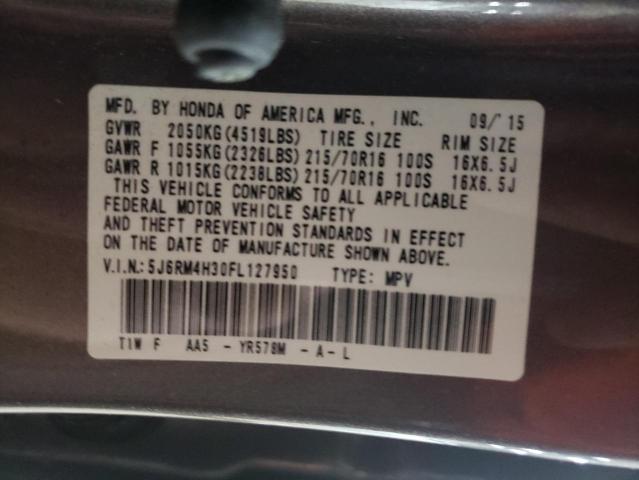 Photo 14 from auction – 2015 HONDA CR-V LX with VIN 5J6RM4H30FL127950