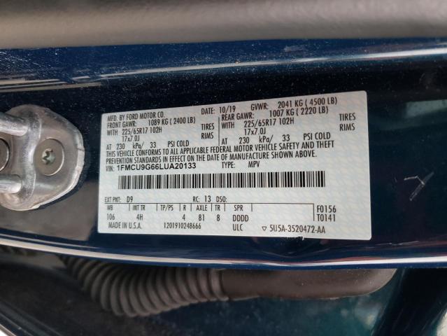 Photo 14 from auction – 2020 FORD ESCAPE SE with VIN 1FMCU9G66LUA20133