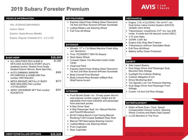 Photo 14 from auction – 2019 SUBARU FORESTER P with VIN JF2SKAGC8KH495630