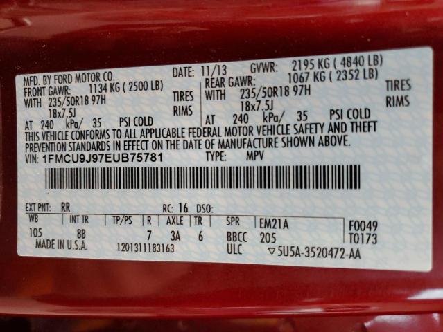 Zdjęcie 14 z aukcji – 2014 FORD ESCAPE TIT z VIN 1FMCU9J97EUB75781