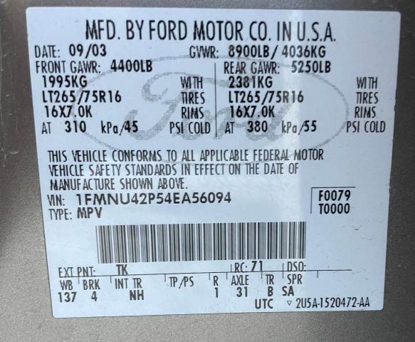Photo 10 from auction – 2004 FORD EXCURSION with VIN 1FMNU42P54EA56094