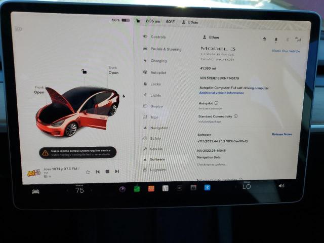 Photo 9 from auction – 2022 TESLA MODEL 3 with VIN 5YJ3E1EBXNF145179