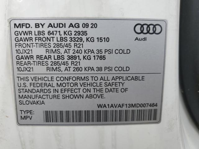 Photo 14 from auction – 2021 AUDI Q8 PREMIUM with VIN WA1AVAF13MD007464