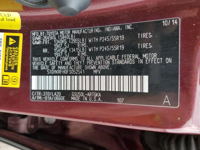 Photo 14 from auction – 2015 TOYOTA HIGHLANDER with VIN 5TDYKRFH0FS052541