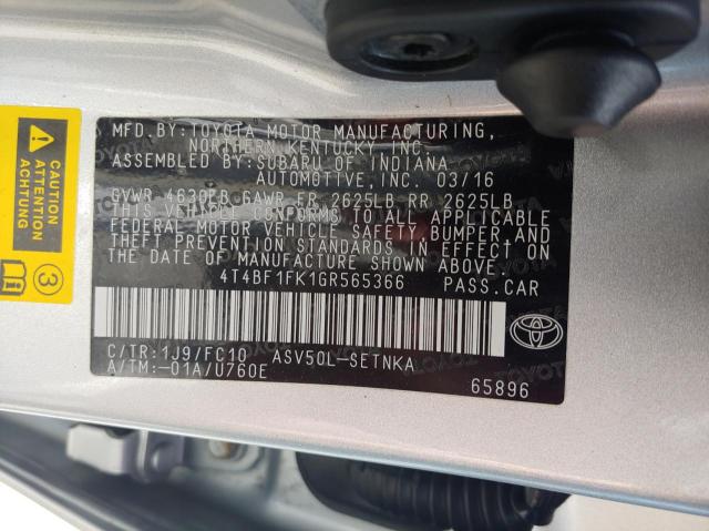 Photo 10 from auction – 2016 TOYOTA CAMRY LE with VIN 4T4BF1FK1GR565366