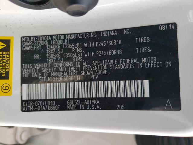 Photo 14 from auction – 2015 TOYOTA HIGHLANDER with VIN 5TDJKRFH9FS080114