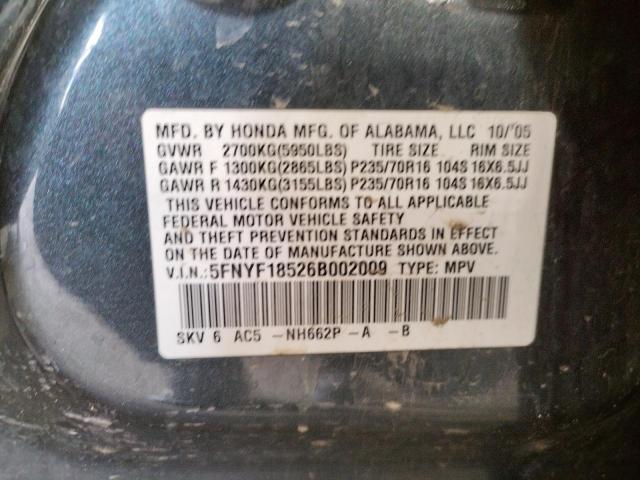 Photo 14 from auction – 2006 HONDA PILOT EX with VIN 5FNYF18526B002009
