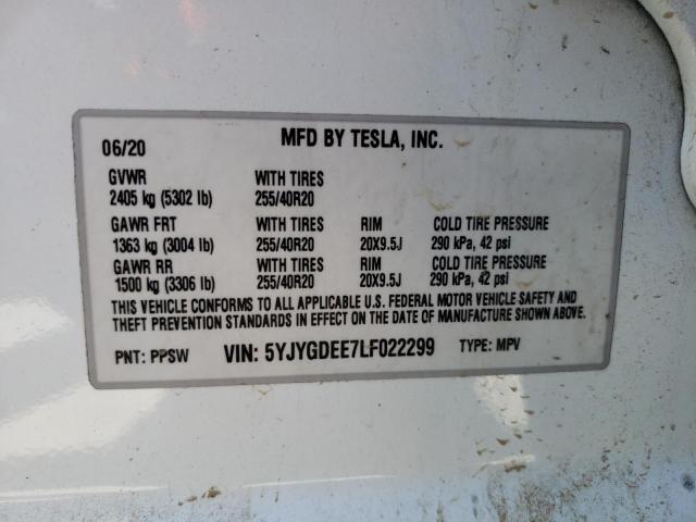 Photo 14 from auction – 2020 TESLA MODEL Y with VIN 5YJYGDEE7LF022299