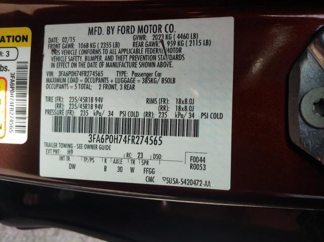 Photo 10 from auction – 2015 FORD FUSION SE with VIN 3FA6P0H74FR274565