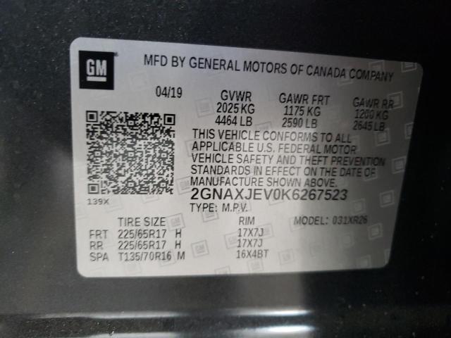 Photo 14 from auction – 2019 CHEVROLET EQUINOX LT with VIN 2GNAXJEV0K6267523