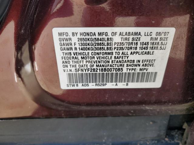 Photo 14 from auction – 2008 HONDA PILOT VP with VIN 5FNYF28218B007085