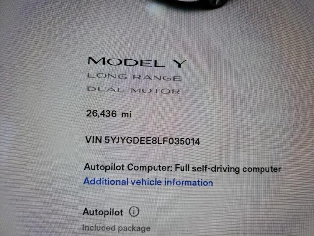 Photo 9 from auction – 2020 TESLA MODEL Y with VIN 5YJYGDEE8LF035014