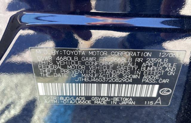 Photo 10 from auction – 2007 LEXUS ES 350 with VIN JTHBJ46G372082904