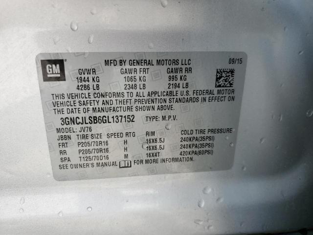 Photo 14 from auction – 2016 CHEVROLET TRAX 1LT with VIN 3GNCJLSB6GL137152