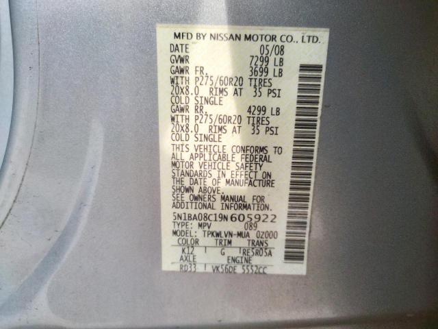 Photo 14 from auction – 2009 NISSAN ARMADA SE with VIN 5N1BA08C19N605922