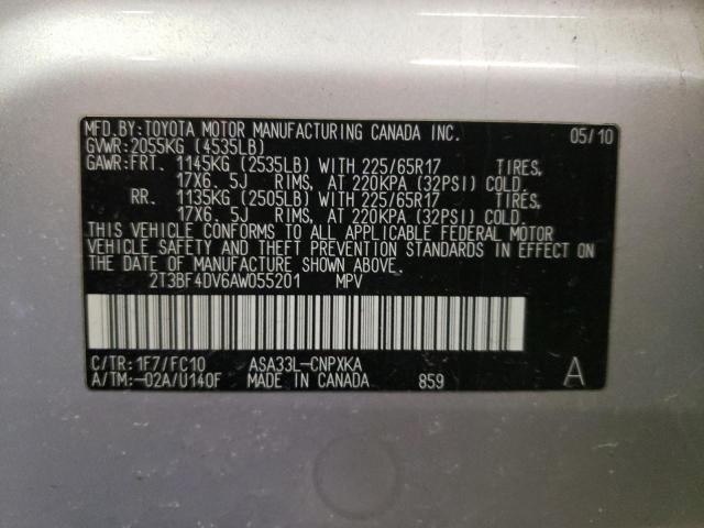 Photo 14 from auction – 2010 TOYOTA RAV4 with VIN 2T3BF4DV6AW055201