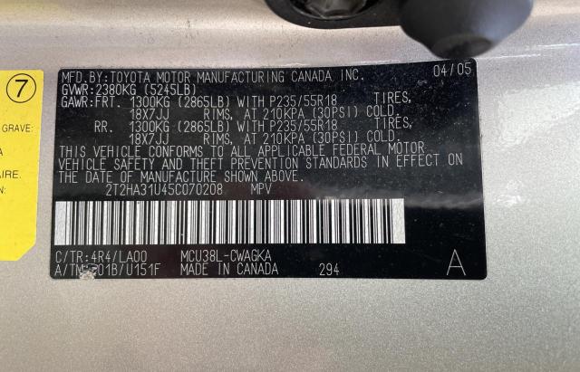 Photo 10 from auction – 2005 LEXUS RX 330 with VIN 2T2HA31U45C070208